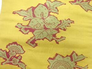 アンティーク　桃に草花模様織出し名古屋帯